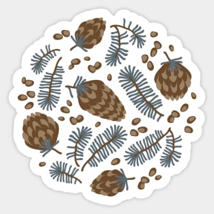 Pattern of coniferous twigs, nuts and cones (dark) Sticker